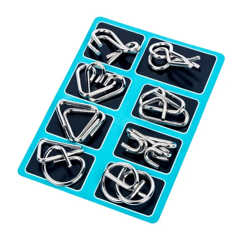 8pcs /set Different Pattern Metal Wire Puzzle Interesting IQ Mind Brain Teaser Puzzles Game for Adults Kids Educational Toy