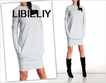 

Autumn Nice Women Winter Dress Warm Long-sleeved Slim Solid Color Package Hip Dress