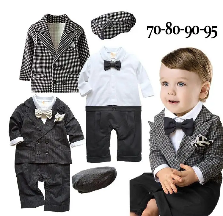 2016 New Baby Weeding Suit Boy 3pc Set Formal Coat + Bow Tie Romper