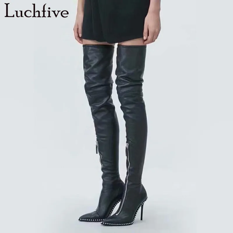 thigh high string boots