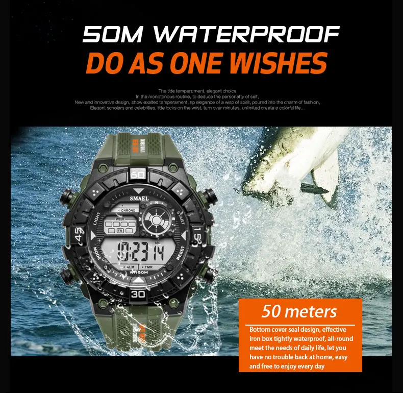 Белые спортивные часы для мужчин водонепроницаемые SMAEL мужские армейские часы военные цифровые 1439 Спортивные кварцевые цифровые часы мужские часы