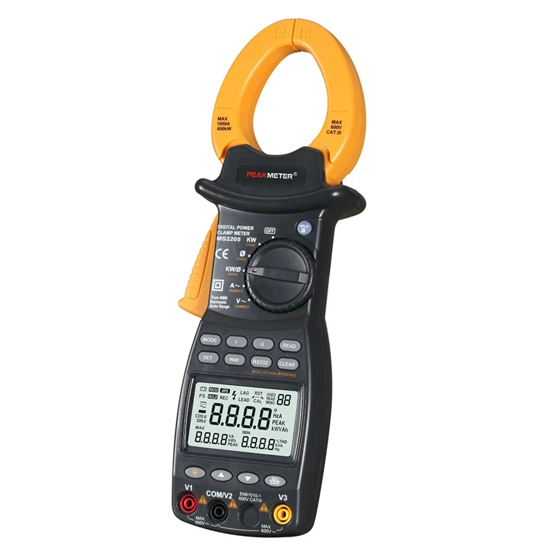 

MS2205 Digital Power Clamp Meter Multimeter True RMS And LBD AC DC Voltage Current Active Apparent Reactive Power Hamonic Tester