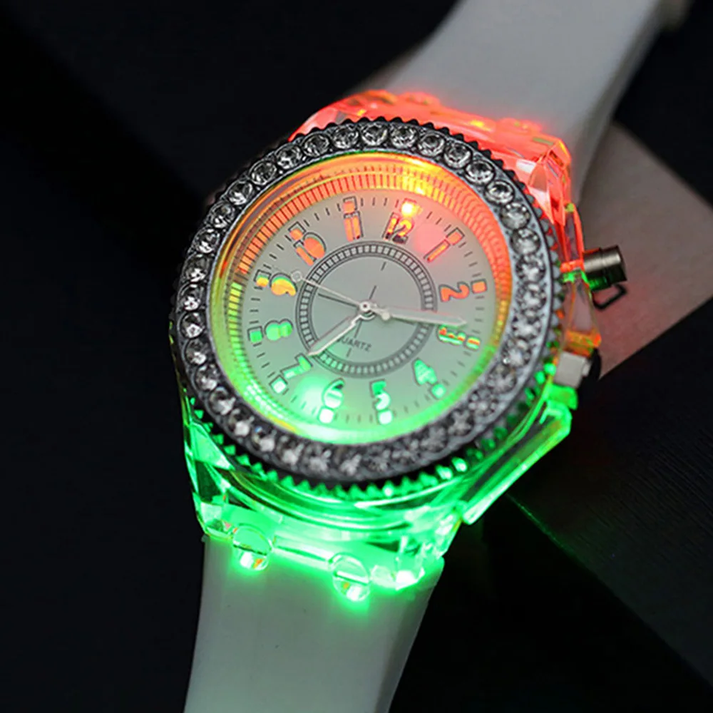

Nightlight glowing personality water drill led Harajuku Korean fashion trend male and female student couple jelly quartz watch