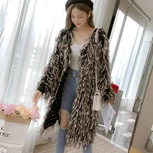 Роскошный v-образный вырез свитер с бахромой ручной вязки узел кисточки кардиган смешанные цвета вязаный жакет с длинными рукавами ленивая мохеровая куртка