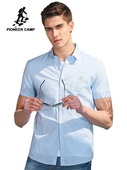 

Pioneer Camp new summer casual shirt men brand clothing solid short sleeve shirt male top quality light blue shirts ADC701037