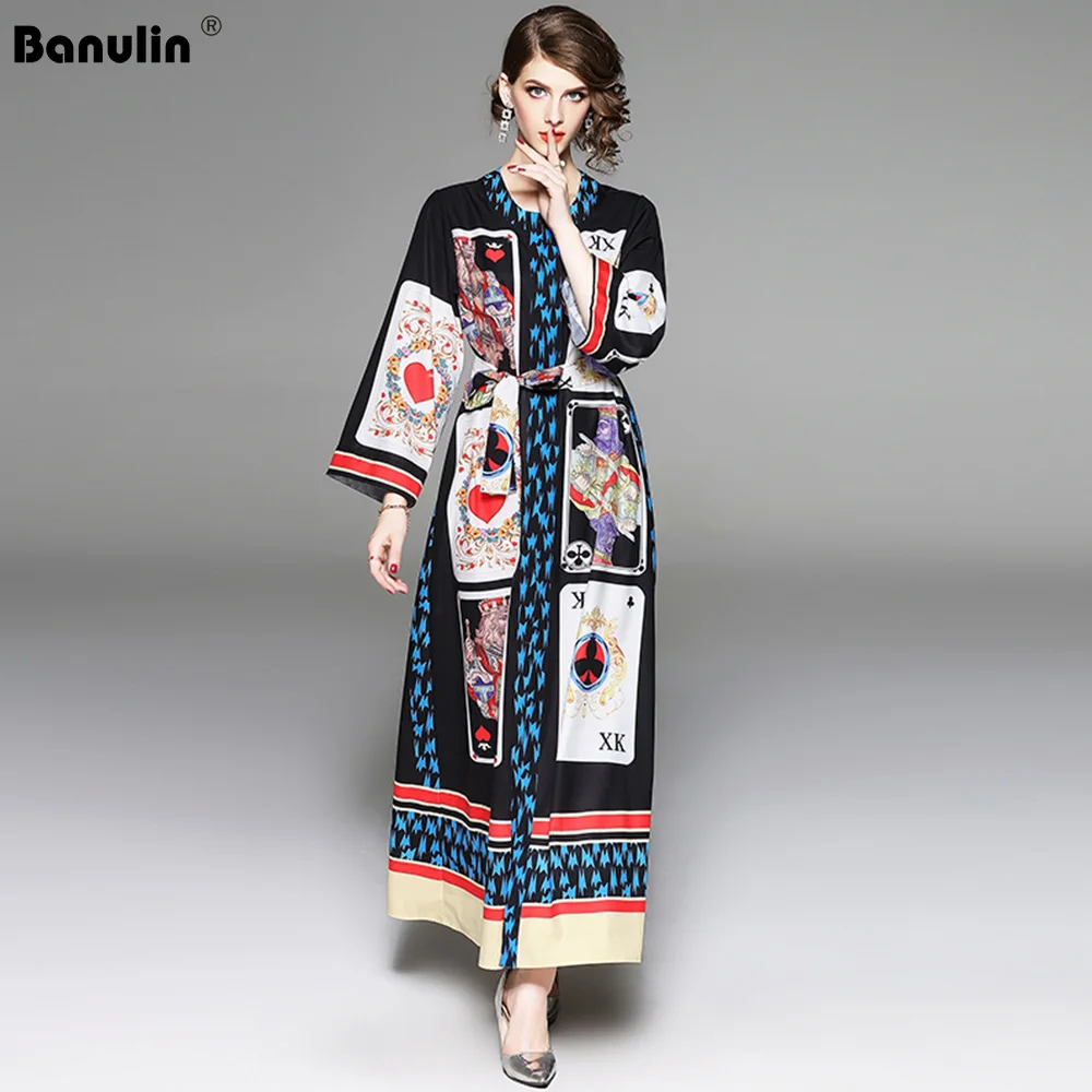 

Banulin Women Christmas Dress Long Sleeve Shirt Office Ladies Robe Longue Femme 2019 Vestido Largo Poker Angel Maxi Dresses