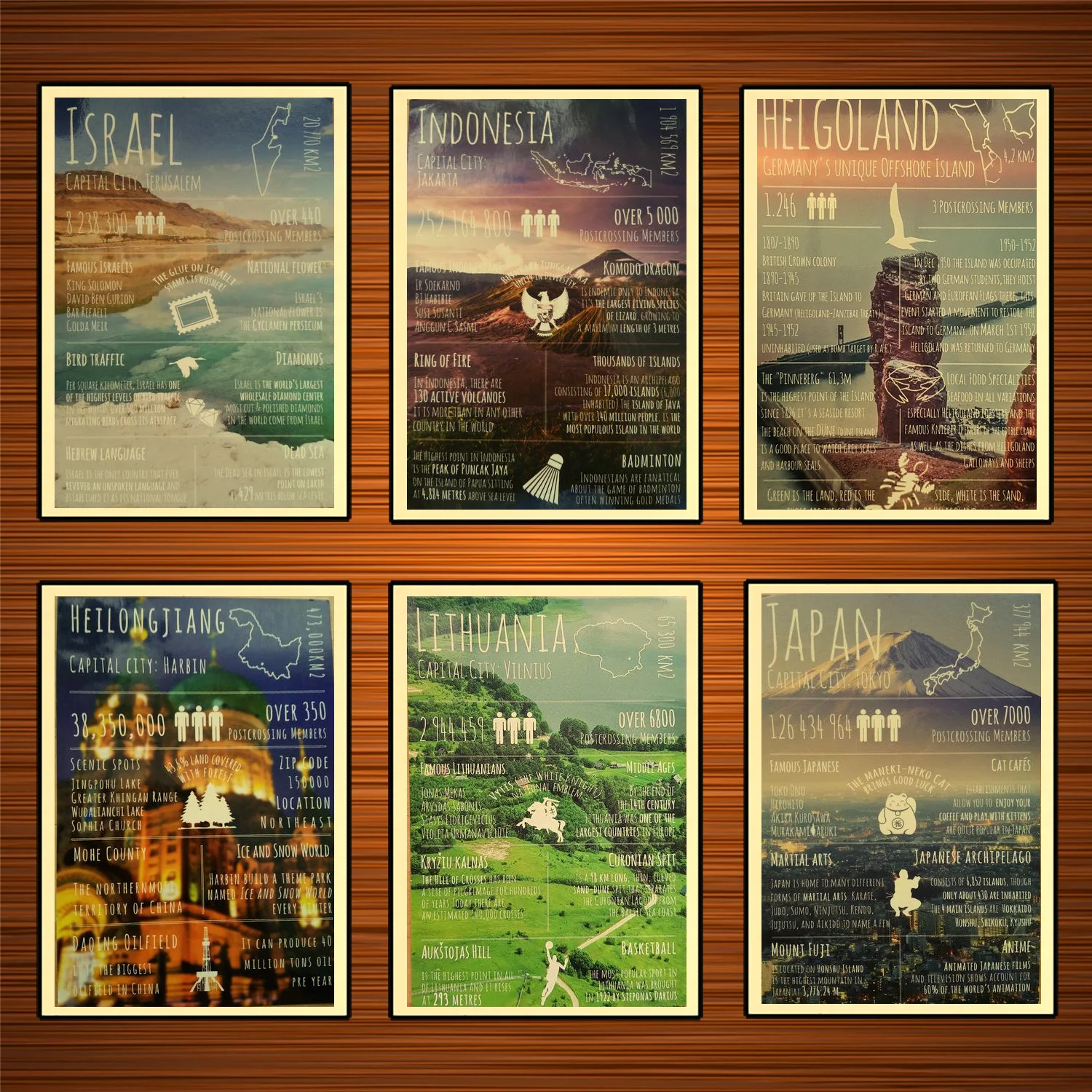 

Vintage Travel Greetings Posters Japan Israel Indonesia Kraft Posters Classic Canvas Paintings Wall Stickers Home Decor Gift