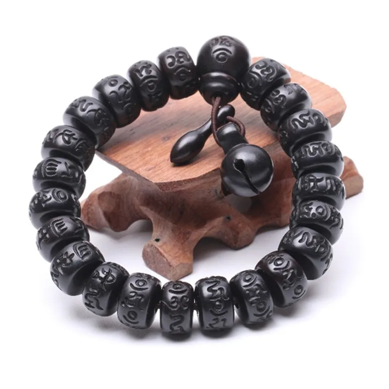 

New Hand carved real peach wood beads bracelet BuddhaTibetan Buddhist Six-Character Scriptures bracelets for men women gifts