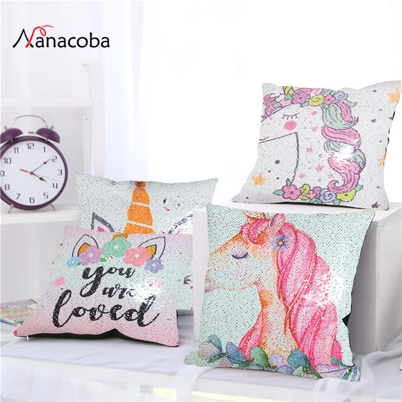 

Nanacoba 40X40cm Cushion Unicorn Sequin Cushion Cover Mermaid Sequin Cushion Cover Decorative Pillows Decorative Pillow Case