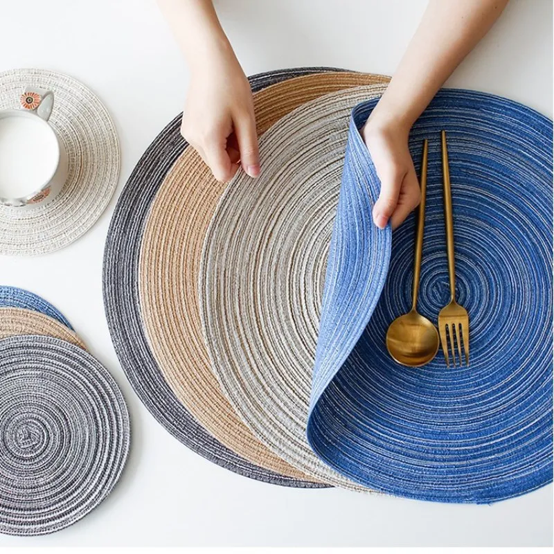 

INS Nordic Round Placemat Weave Table Mats Ramie Insulation Pad Non-Slip Heat Resistant Coaster Kitchen Accessories Decoration