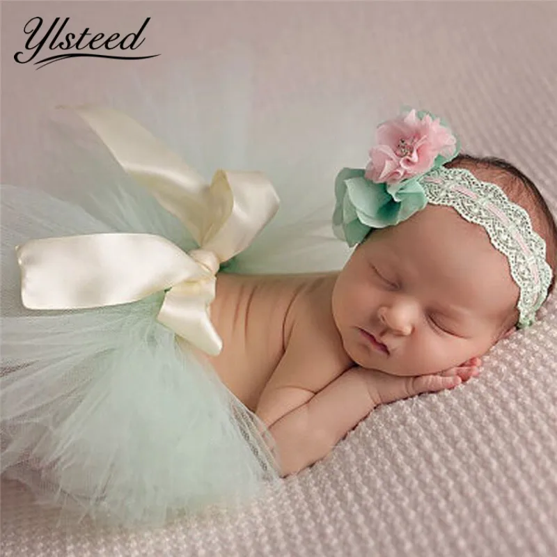 Infant Newborn Baby Girl Mesh Tutu Rainbow Skirt+Headband Photography Prop Photo 