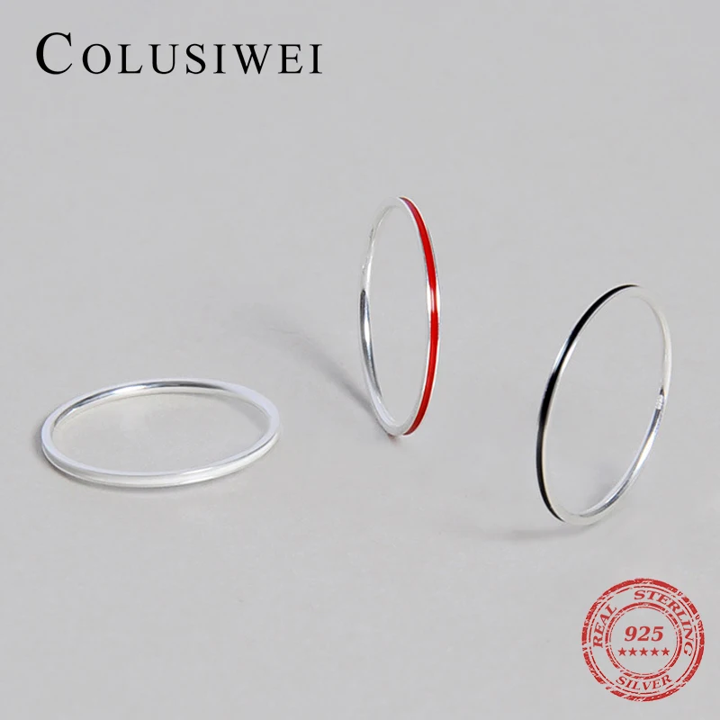 

Colusiwei New Style 925 Sterling Silver Enamel Charm Simple Finger Rings 3 Color Fashion Jewelry For Women Party Silver Ring