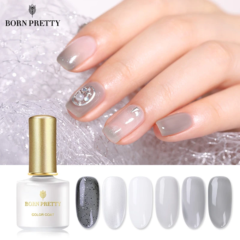 BORN PRETTY Transparent Gray Nail Gel Polish 6ml Semi Jelly Grey Soak ...