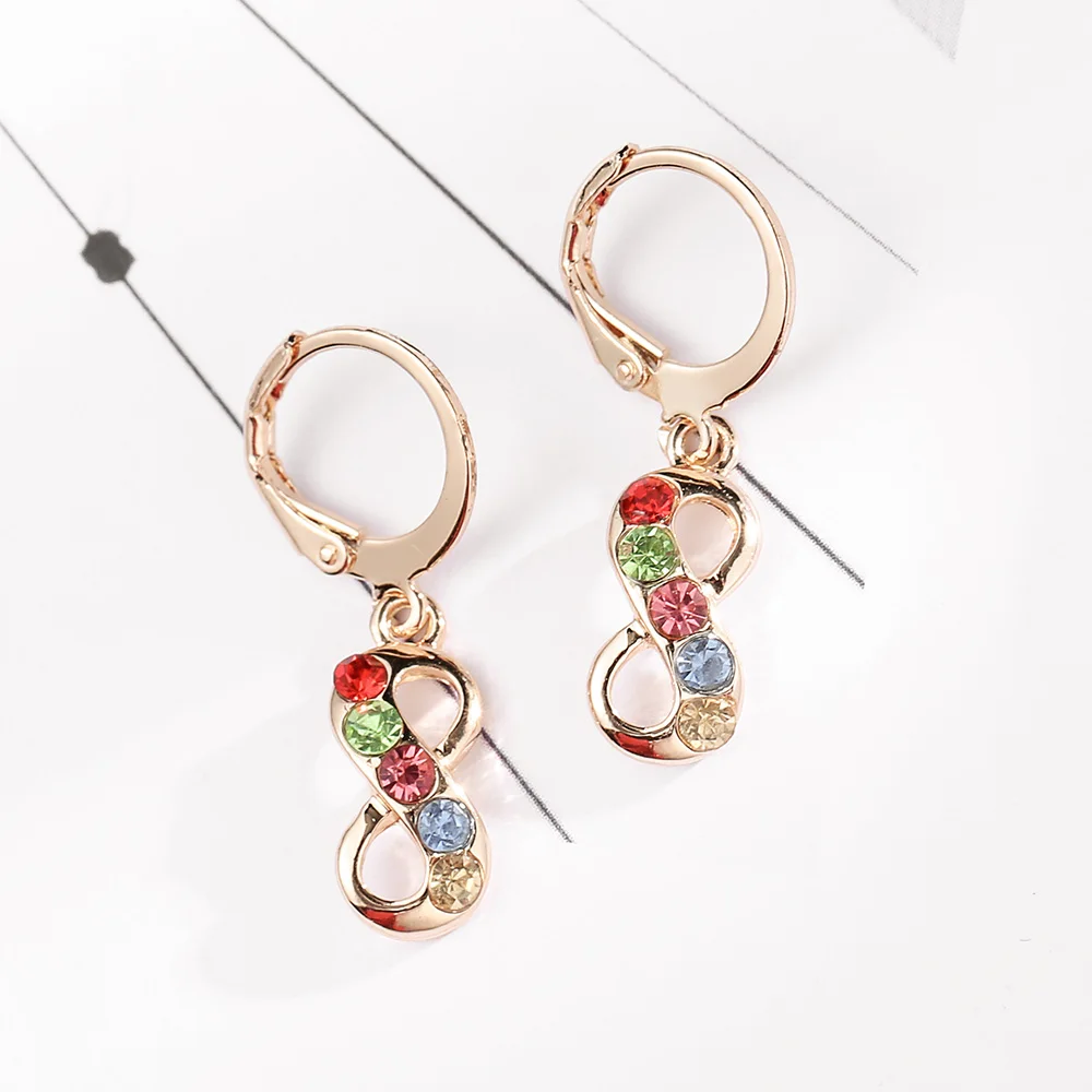 

QGGLE Drop Earrings Colorful Rhinestone 8 Shape Women Fashion Jewelry Women