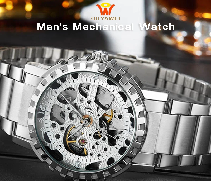 Silver automatic watch men