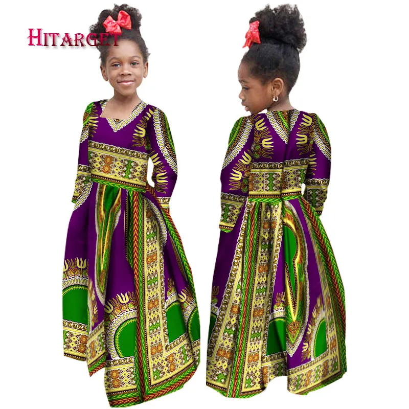 african pants African Girl Dress Kids Dashiki Ankara Floral Print Dress Wax Cotton Long Sleeve Dresses Fashion Africa Clothes for Girl WYT61 african attire