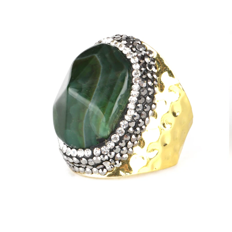 Роскошный темно-зеленый граненый оникс полудрагоценная каменная подвеска золотого цвета молотый Регулируемый широкий браслет с открытым кольцом манжета для женщин мужчин