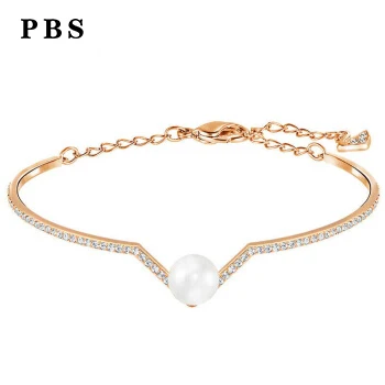 

PBS Original Copy High Quality 1:1 SWA White Beaded Rose Gold Bracelet With Logo Free Mail