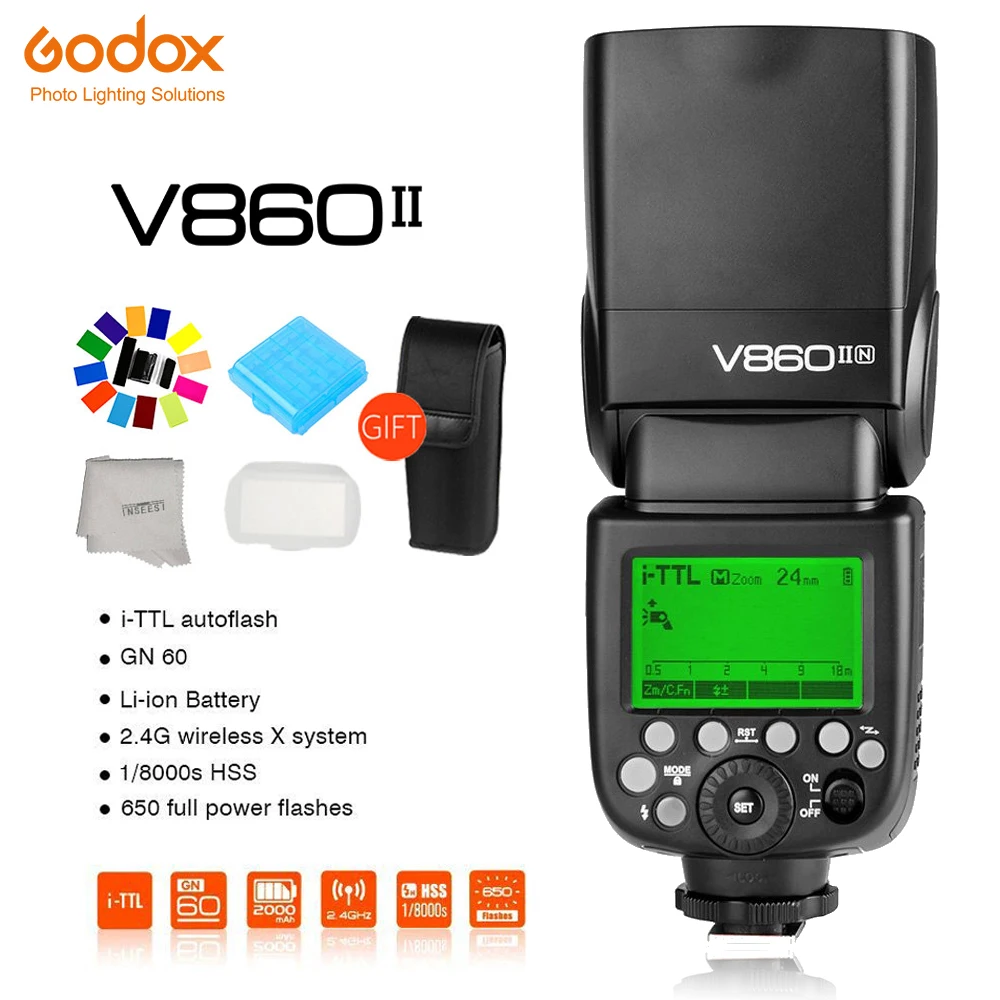

Godox Camera Flash V860II GN60 HSS TTL Speedlite Flash Trigger Flashlight for Canon Nikon Sony Olympus Fujifilm DSLR Cameras