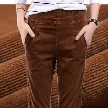 

Women's clothing new fashion high quality corduroy women's striped pants elastic waist large size casual pants loose trousers T