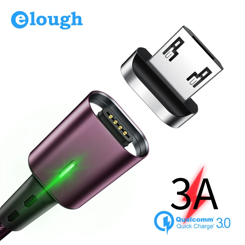 Elough كابل USB مغناطيسي المصغّر usb كابل ل Xiaomi سامسونج الهاتف المحمول كابل المغناطيس سريع شحن مايكرو كابل يو اس بي شاحن بيانات