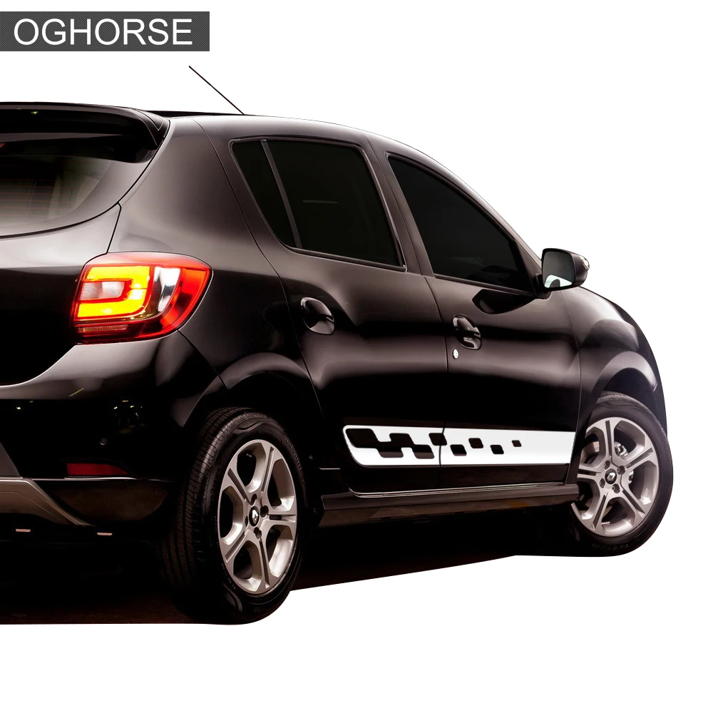 2 Pcs Car Door Side Stripe Skirt Sticker Racing Flag Sport Graphics Styling Decal For Renault Dacia Sandero 2 RS Accessories