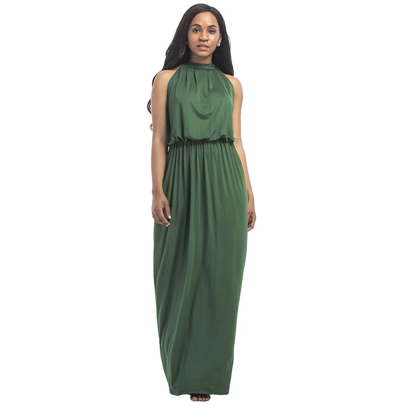 Kostlich Loose Casual Plus Size Ladies Dreses Elastic Waist Back Bow Tie Sexy Women Long Dress O-Neck Sleeveless Summer Dress (9)