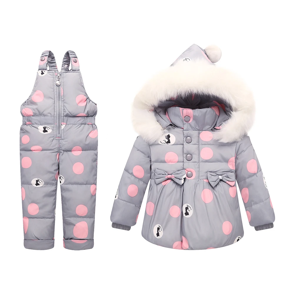 

2018 New Todder kids down jacket baby girls winter suit floral bib thickening clothing set 2pcs outfit for 1 2 3 years old