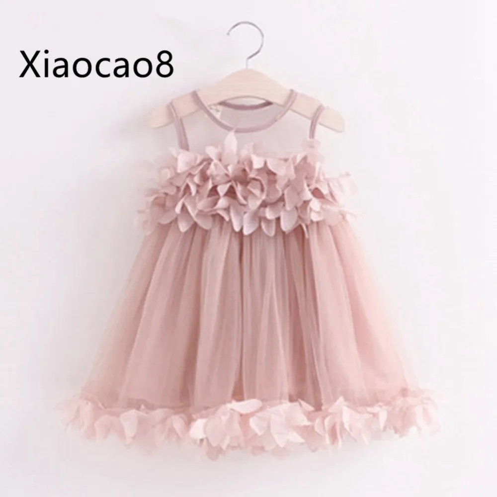 

3-9T Kids Mesh Sleeveless Summer Dresses for Girls Cute Flower Princess Dress Baby Toddler Girl Clothes White Pink