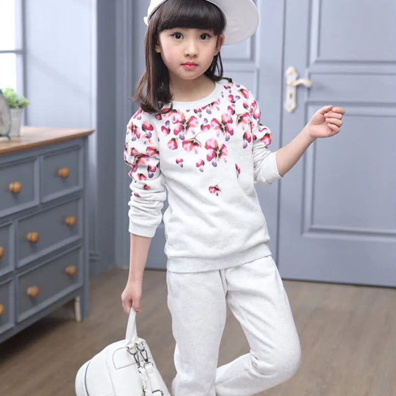 

floral printed children clothing girls set little teenage girl clothes set spring autumn tops pants 2 pcs sports suits 2018