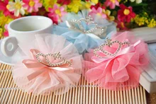 new hot South Korea style baby girl crown gauze hair clip child kids gauze taria bow