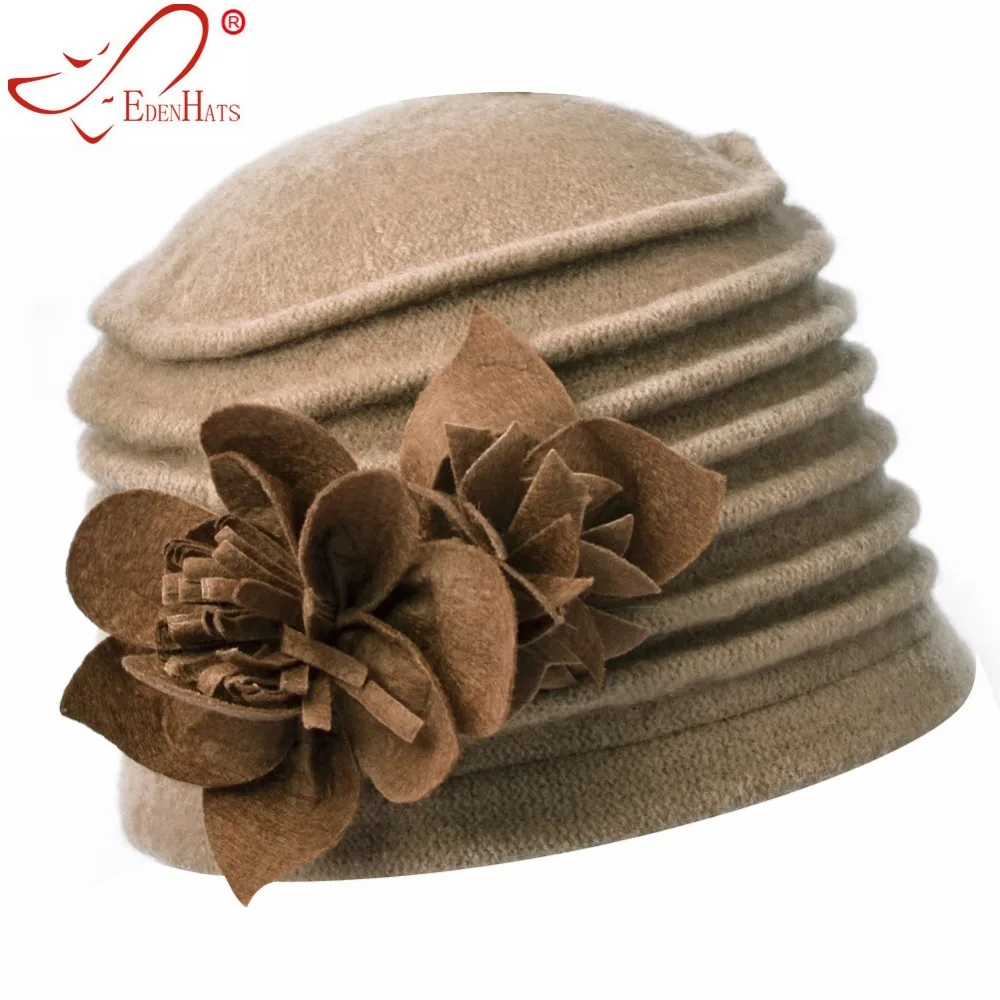 

Women's Solid Wool Winter Beanie Hat with Flower W10-4329