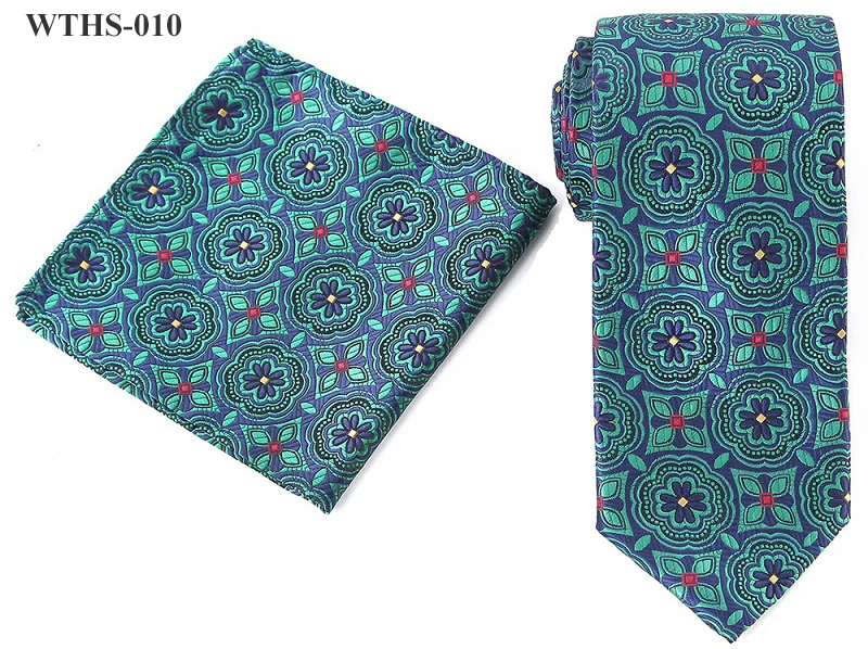 Tailor Smith Necktie and Hankerchief Set Dot Animal Wolf Shark Floral Tie Set 7.5CM Microfiber Woven Suit Tie with Pocket Square