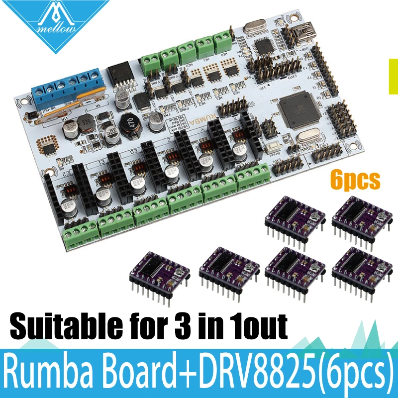 3d принтер Алмазный Hotend латунь многоцветный сопла управления наборы мать плата Румба с 6 шт. DRV8825 шаговый драйвер и радиатор