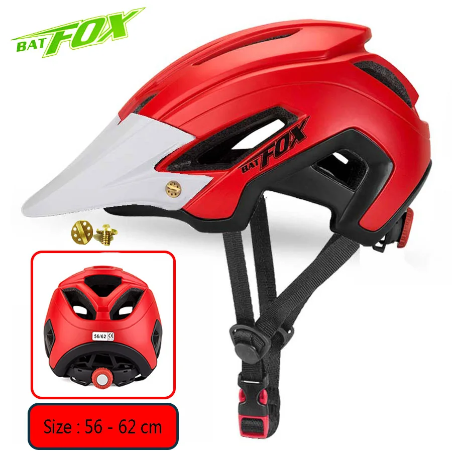 BATFOX Bicycle Helmet Men Women MTB Cycling Helmet Ultralight Big Visor Breathable Road Bike Helmet Outdoor Sport Ridding Helm - Цвет: Red-White