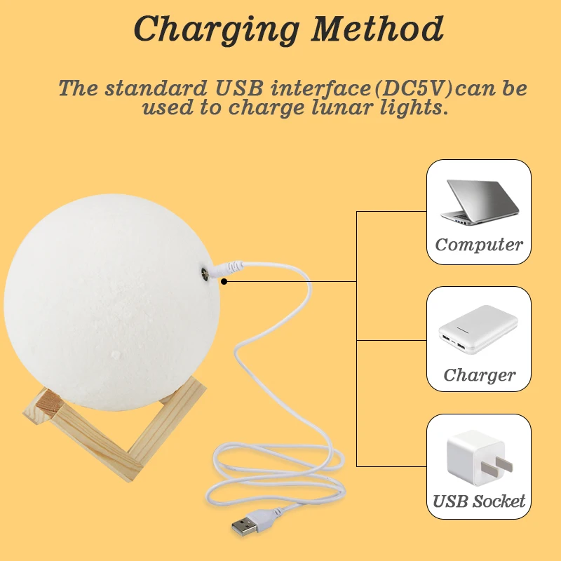  Dropship 3D Print Moon Lamp 20cm 18cm 15cm Colorful Change Touch USB Led Night Light Home Decor Cre - 32926140883