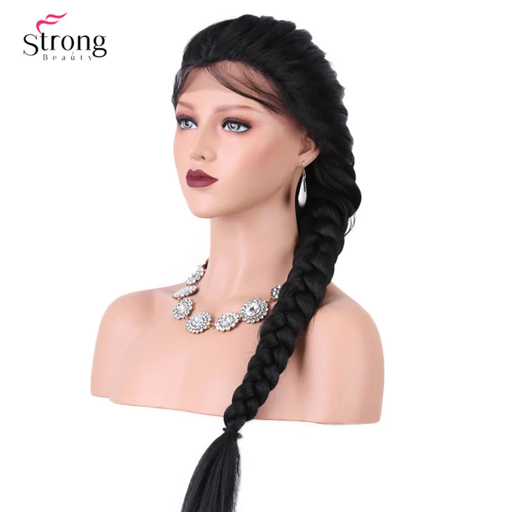 Strongbeauty French Braid Hairstyles Lace Front Wigs For Women Synthetic Lace Wig Black With Baby Hair