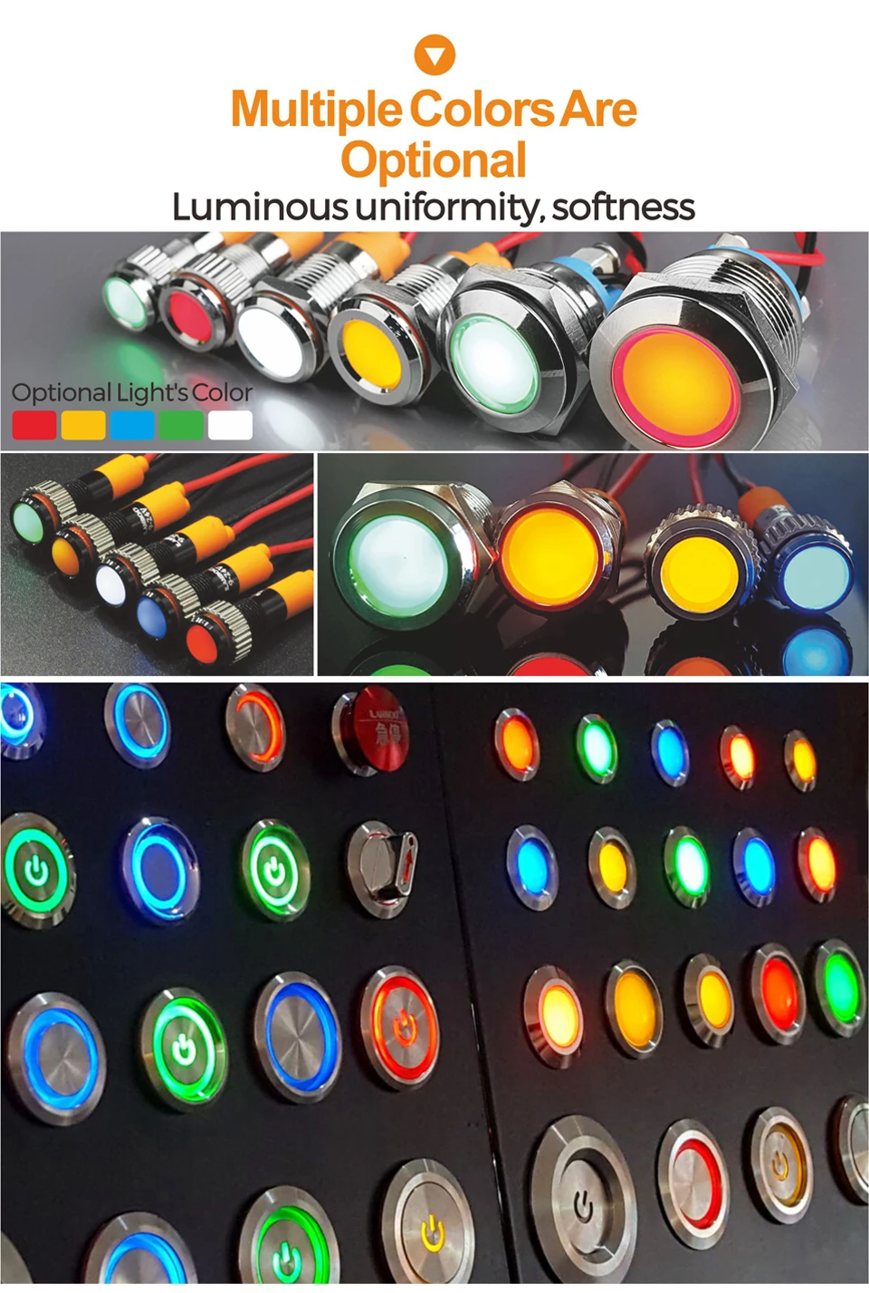 LANBOO 25 мм красный, зеленый, желтый, синий 12 В 24 в 110 в 250 в светодиодный металлический индикатор лампа индикатор светильник одна лампа водонепроницаемый