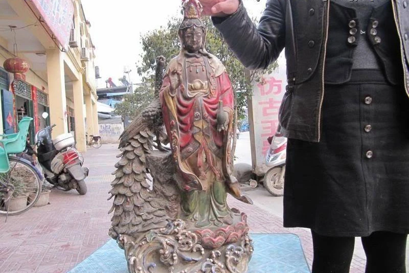Китайский Старый Фарфор WUCAI peafowl Bodhisattva GuanYin Kwan-Yin статуя Будды | Дом и сад