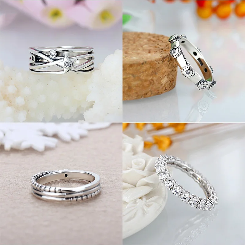 

Silver Rings Charms Diy Crystal Starfish Shape Round Finger Ring For Women Jewelry