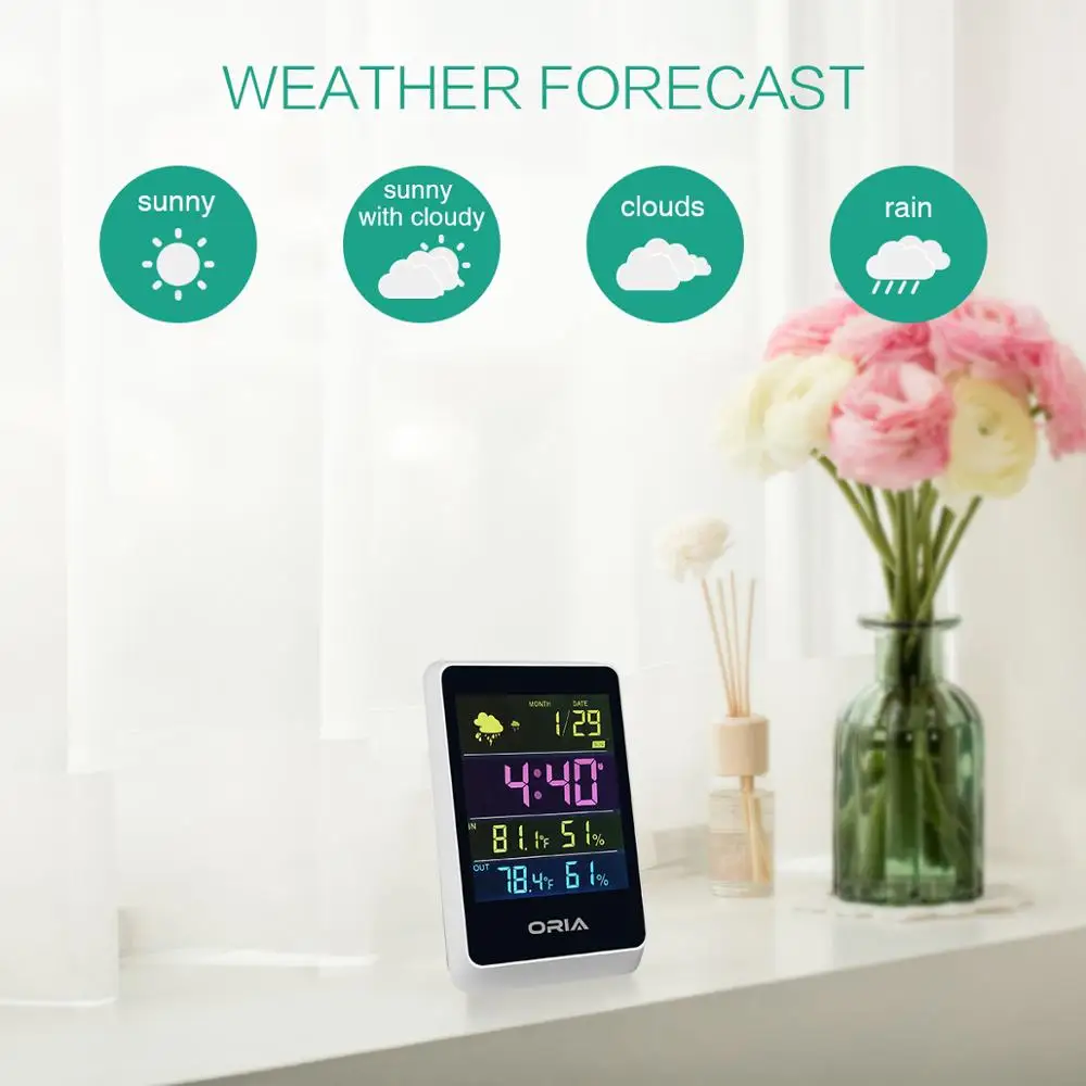 Koop ORIA LCD Digitale Thermometer Luchtvochtigheid Temperatuur Thermometer Kleur Outdoor Indoor Draadloze Thermometer Remote Sensor
