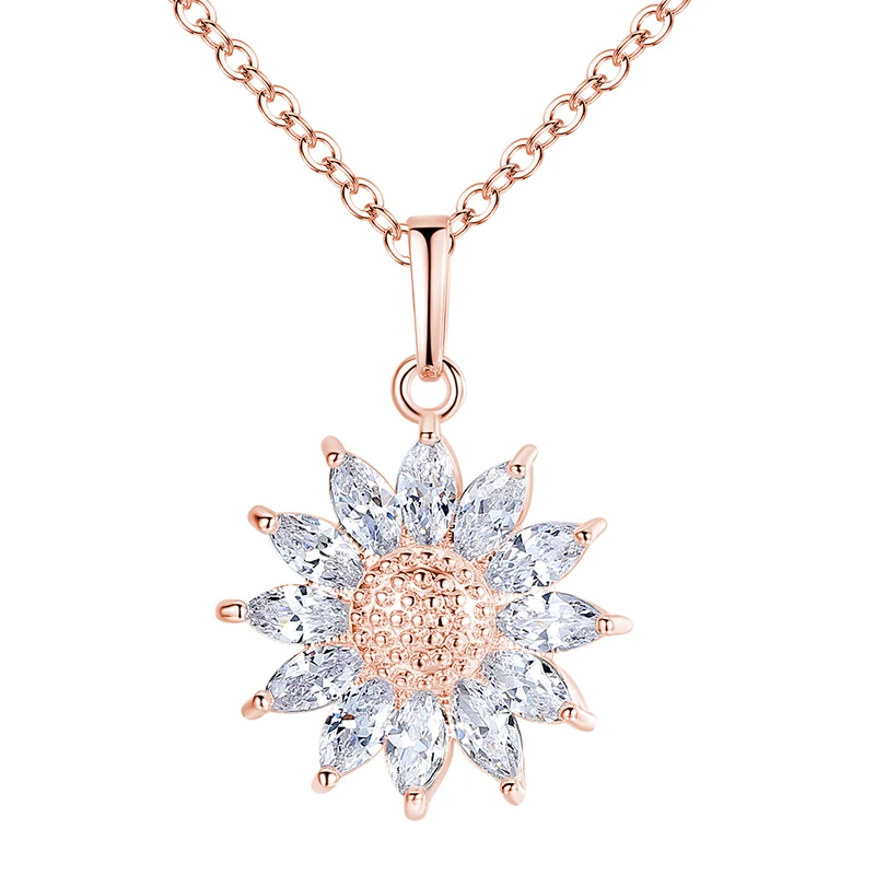 

2019 Luxury 925 Sterling Silver Necklace For Women Sunflower Pendant Clear Cubic Zircon Pave Necklace collares Summer Jewelry