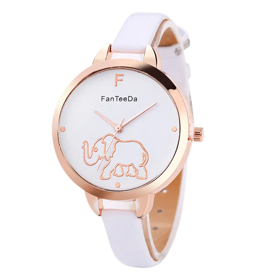 

1PC Fashion Cartoon Elephant watch Woman Golden Women wristwatch Vintage leather casual dress watch montre femme #23