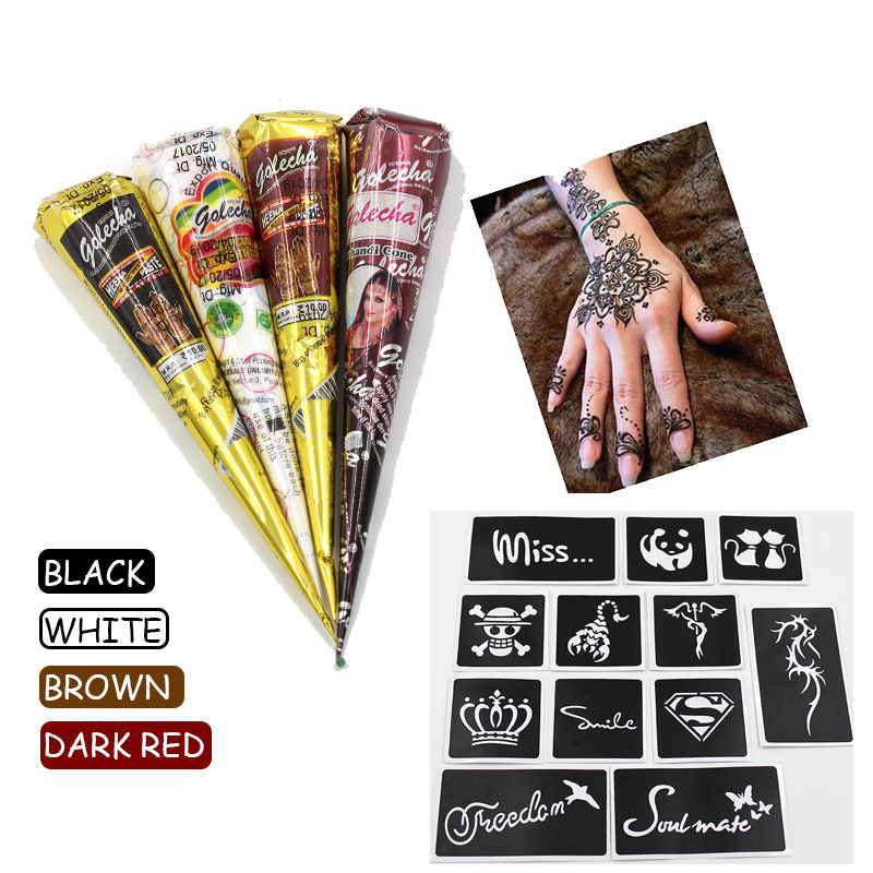 GOLECHA Black Brown Red White Henna Cones Indian Henna Tattoo Paste For Temporary Tattoo Body Art Sticker Mehndi Body Paint