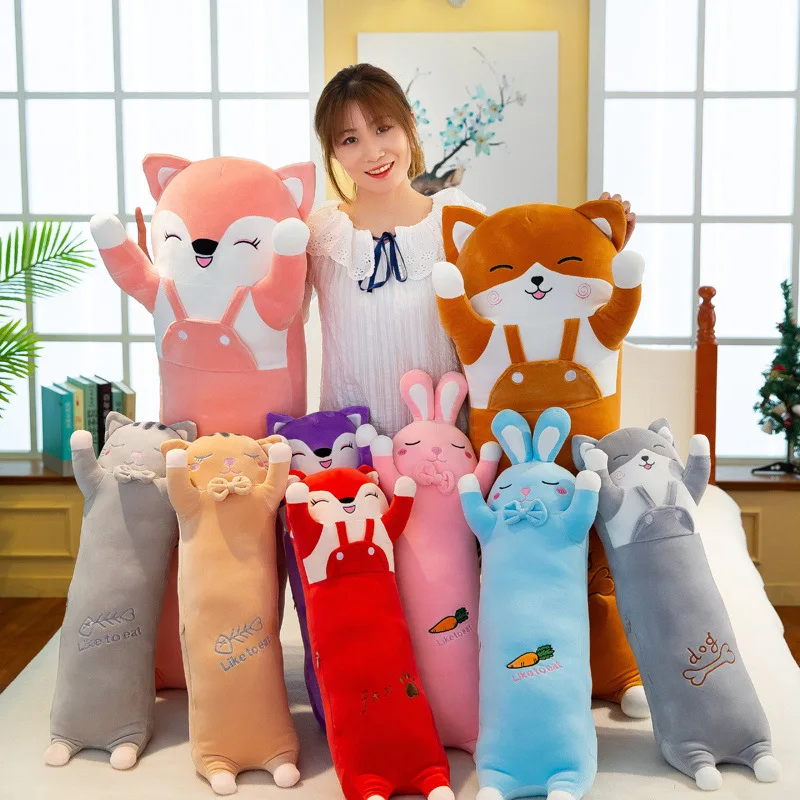 

Long Animals Toy Squishy Soft Cartoon Fox Cat Dog Rabbit Plush Pillow Bolster Hands Up Plushie Sleeping Companion 70/100/120cm