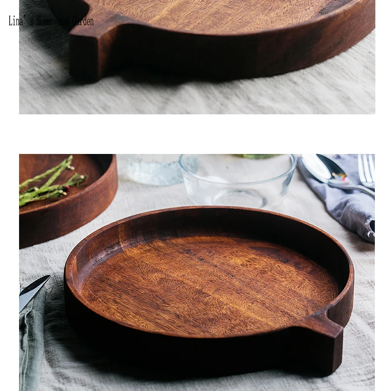 antique solid mango wood round tray with side handle (10)