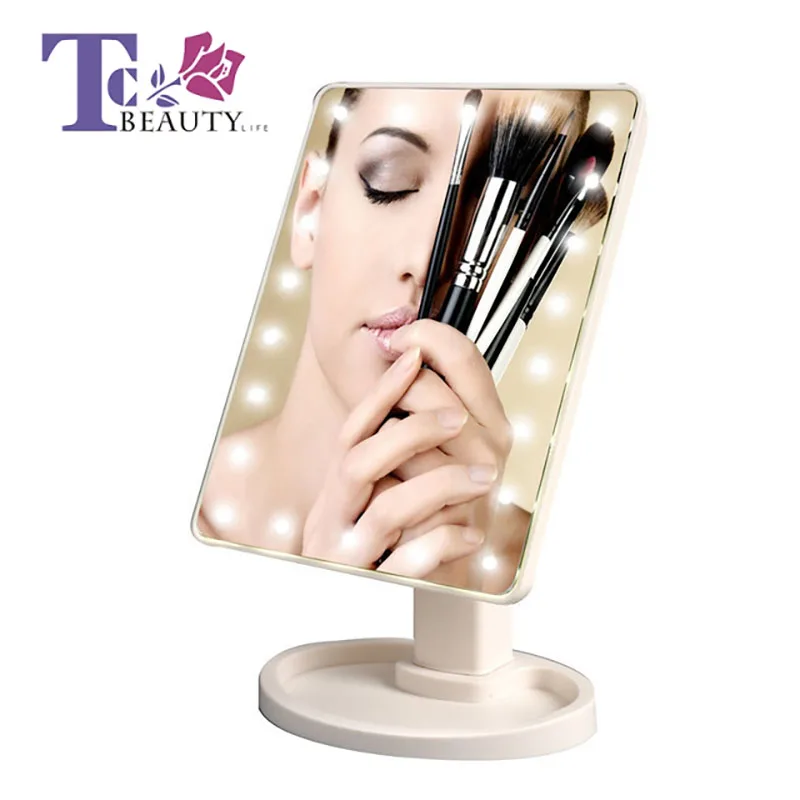 

Makeup Mirror 22 LED Table Lamp 360 Rotating Storage Vanity Makeup Tool Battery Powered Touch Screen Mirror with Illumination