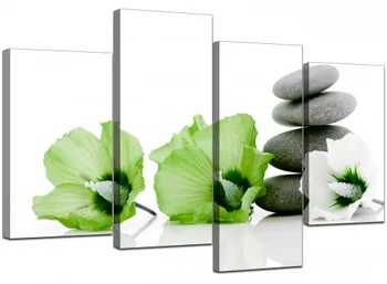 

4 Pieces Green White Grey Flowers Zen Floral Wall Art for living room canvas painting Wall Pictures For bedroom Home Decor