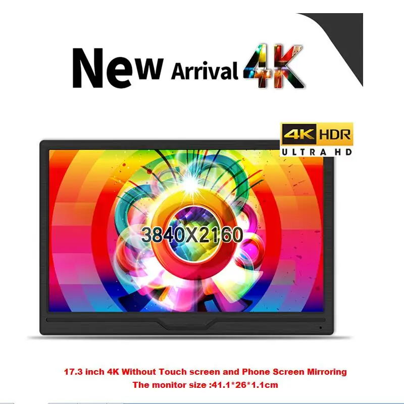 

17.3 inch 4K portable LCD monitor 11mm ultra slim LCD display for Mac/PC/smart phone/PS4 Pro/XBOXONE