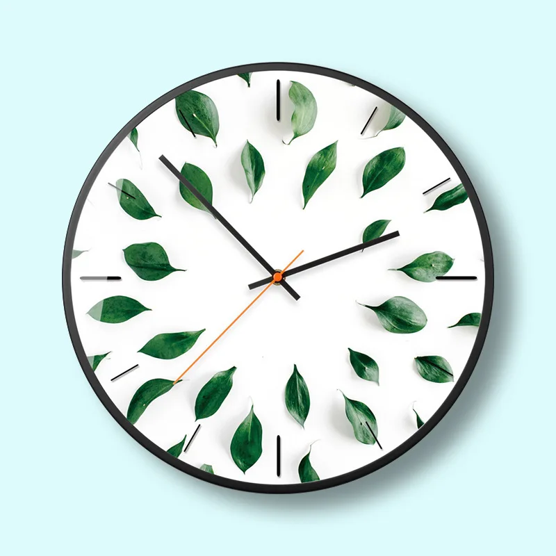 

Leaf Series Creative Green Plant Simple Fashion Modern Popular Silent Clock Round Wall Clock Wall Clocks Home Decor